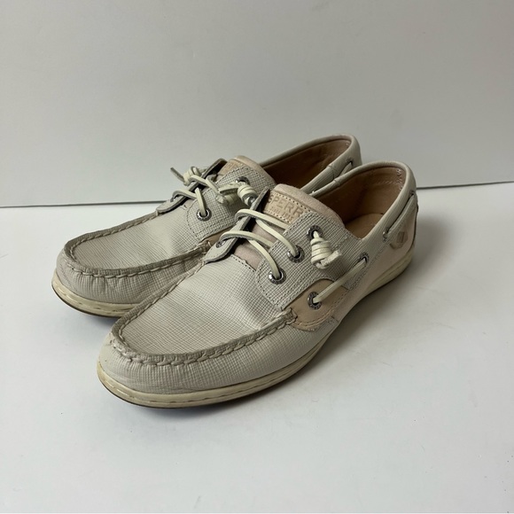 Sperry Shoes - Sperry Songfish Saffiano Ivory Leather Boat Shoe 8